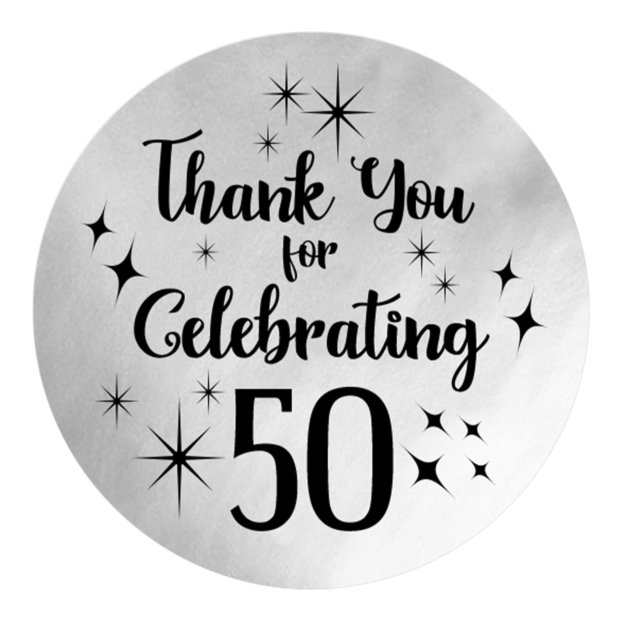 Black and Silver 50th Birthday Thank You Stickers - 40 Labels